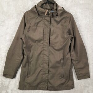 WindRiver Rain Jacket Brown Hooded Women Small Petite Travel Minimalist